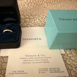 Tiffany & Co Platinum 4mm Band T&C blue box, ring box, receipt. Size 5, stamped.